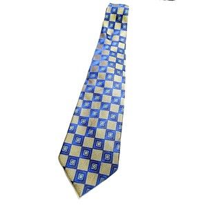Courage  Multi Color Geometric Silk Classic Wide Necktie Tie Gold/Blue/Green